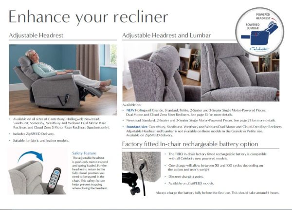 Celebrity Woburn Leather Cloud Zero Tripple Motor Lift & Rise Recliner Chair - Image 10