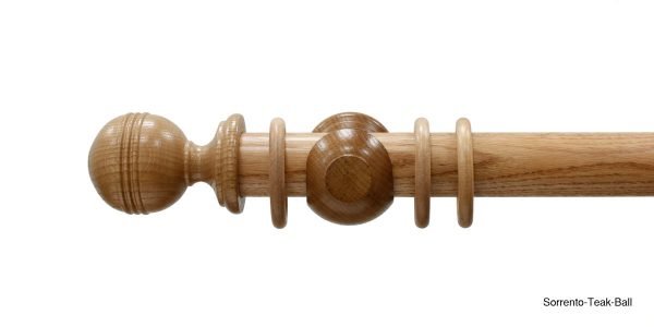 Sorrento 51mm Teak Wooden Curtain Pole With Ball Finials