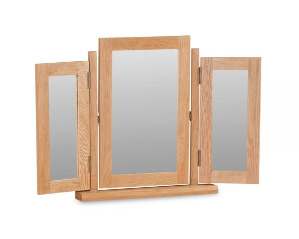 Ely Oak wide Dressing Table, Tripple Mirror & Stool - Image 2