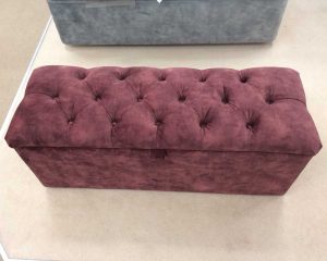 Brittany Buttoned Fabric Storage Ottoman Stool - Lovely Oxblood Fabric