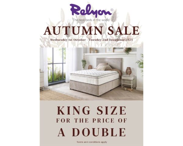 Relyon Autumn Sale - King Size at Double Price - Mattresses, Divan Sets & Headboards