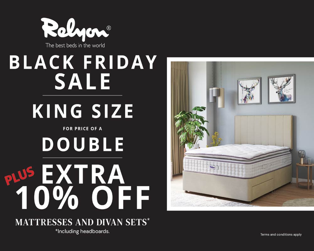 Relyon-Black-Friday Sale - King Size @ Double Size Price + Extra 10% Off All Relyon Mattresses, Divan Sets & Headboards