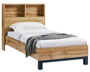 Childs Bookcase Headboard Single Bed Frame & 1 Drawer Bedside - Oak Finish