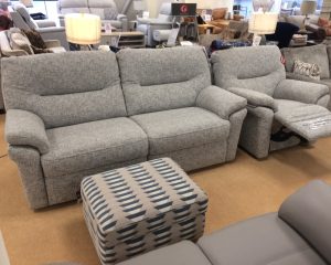 G Plan Seattle Fabric 3 Seater Sofa, Power Recliner Chair & Storage Footstool