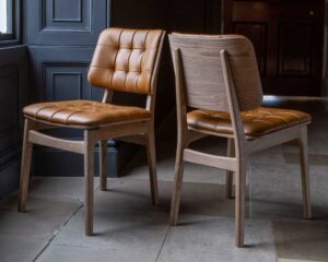 Boden Chair upholstered seat and back in Tan Leather Grey oil legs