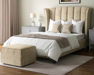 Arabella Upholstered Bed Frame - Marble Sand Fabric