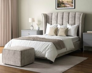 Arabella Upholstered Bed Frame - Marble Silver Fabric